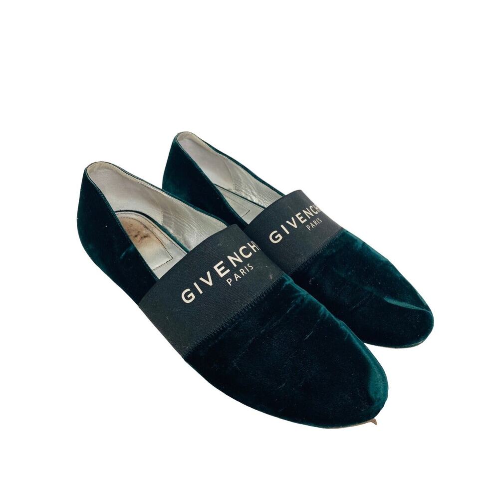 GIVENCHY Green Velvet Bedford Logo Smoking Slipper Flats Loafer Size 39.5 - Picture 3 of 10